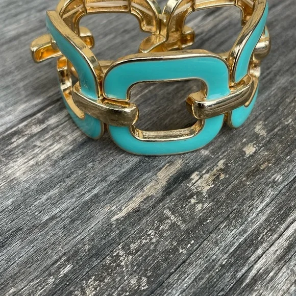 Gold and Turquoise Enamel Link Bracelet - Picture 2 of 2